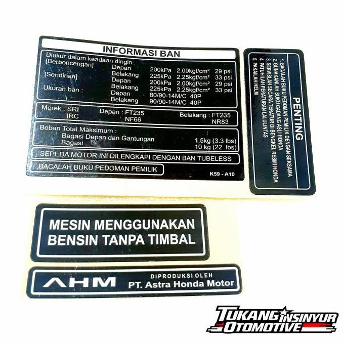 Label Sticker Informasi Tekanan Ban New Vario 125 150 Honda AHM