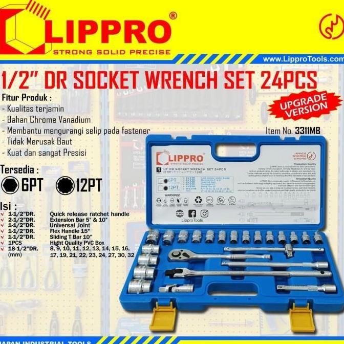 KUNCI SOCK SET 24 PCS 1/2" LIPPRO 6 PT KUNCI SOK SHOCK SET 8 - 32 MM