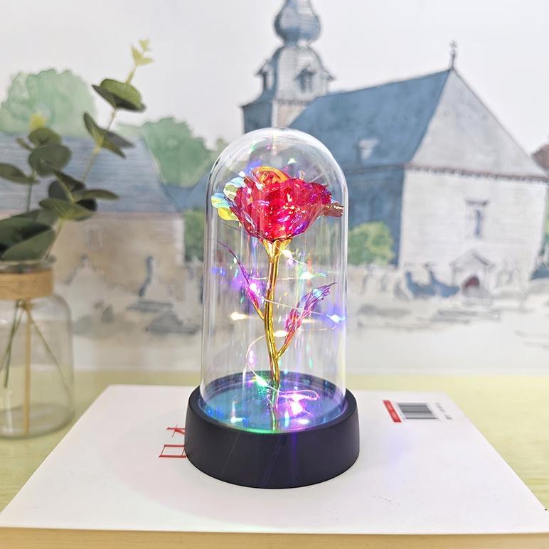 Bunga Mawar Led Lampu Hias Dekorasi Rose Valentine Hadiah Transparan Dome Flower Lampu Original