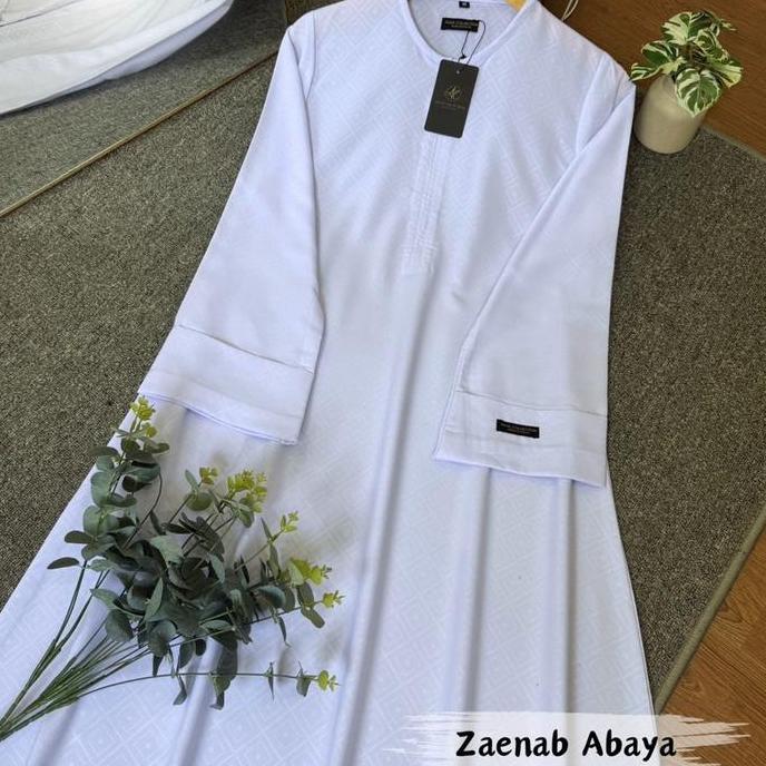 Zaenab Abaya Gamis Embos Abaya Syari Gamis Terlaris Hitam Putih Dress Panjang Cantik Lembut