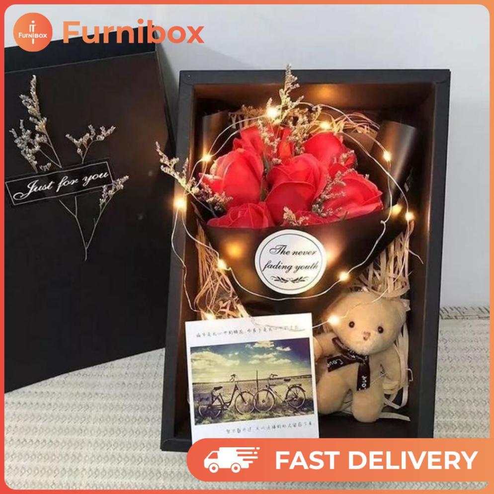 Bucket Bunga Sabun Lampu Led Buket Anniversary Valentine Kado Wisuda Viral