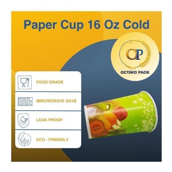 Memento- Paper Cup 16 Oz Cold Buah Printing Motif / Gelas Kertas Minuman Dingin 16 Oz Cold Warna (Is