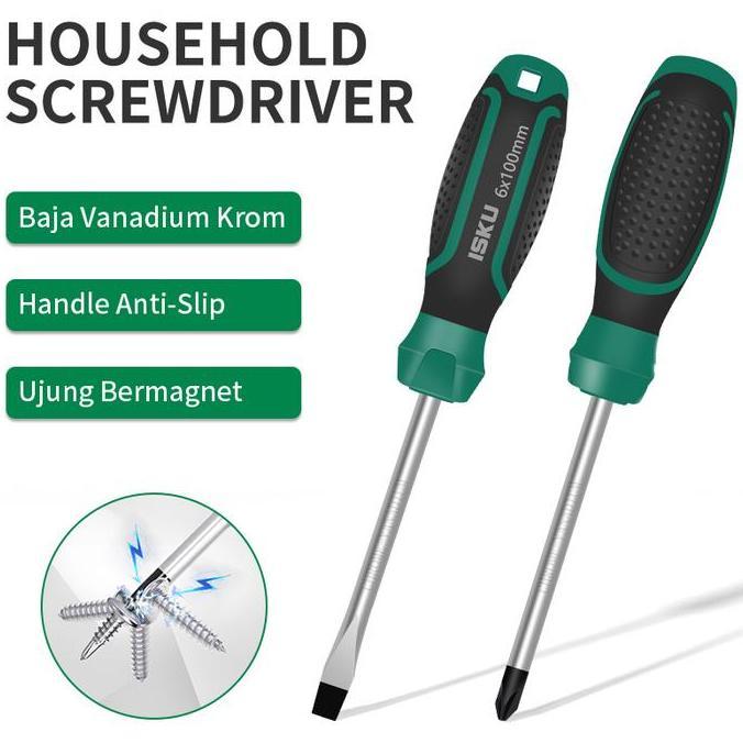 Baviroh_Nias - Isku Obeng Set 2 Pcs Plus Minus Magnetik 6X1Mm Baja Chrome Vanadium Anti-Slip Cr-V Uj