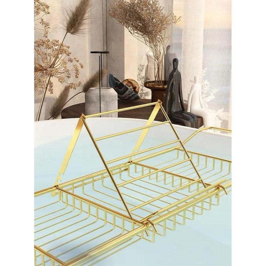 Miliki Adjustable Bathtub Organizer Tray - Gold | Nampan Bathtub Serbaguna Warna Emas