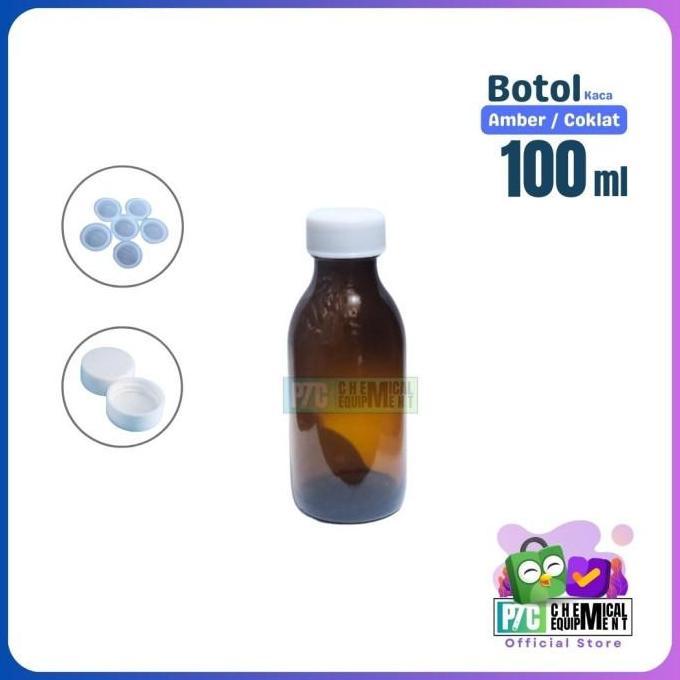 Botol Kaca 100ml | Botol Kaca Coklat 100ml Tutup Ulir Dengan Sumbat