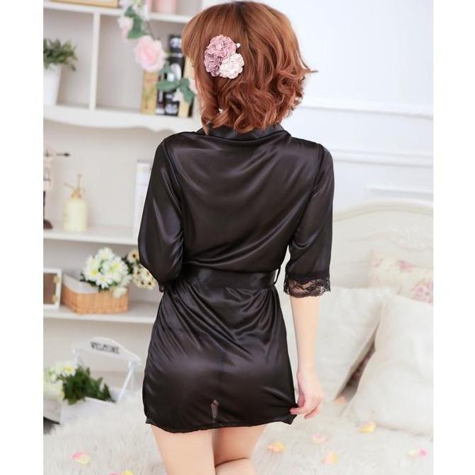 DS186 - [NL] LINGERIE WANITA SEXY PEREMPUAN DRESS KIMONO SATIN GLOSS BAJU TIDUR TEMPTING SEKSI WANIT