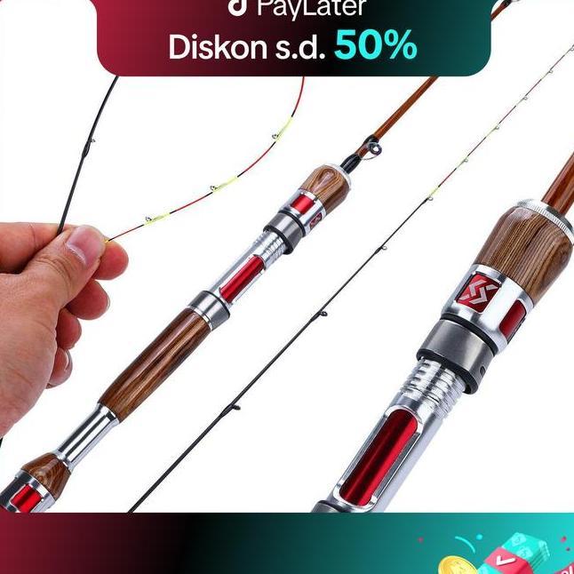 Sougayilang 1.2M Joran Pancing Udang 2 Bagian Gagang Pancing Kayu Eva Menangani Joran Pancing Seteng