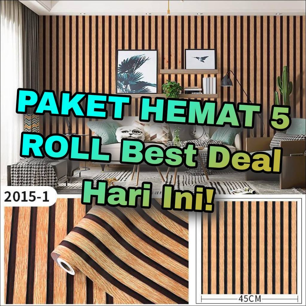PAKET HEMAT 5 ROLL COD | BAYAR DI TEMPAT | Wallpaper Sticker Dinding Terlaris Kayu Pane virall Cokla