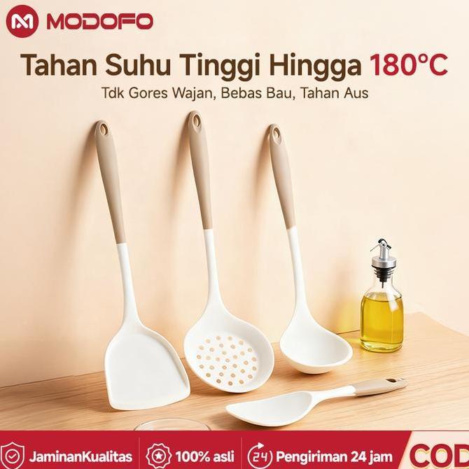 QIVAMABONUE  - MODOFO SPATULA SILICONE TAHAN PANAS SET OF 4 ANTI LENGKET FOOD GRADE SPATULA DAN BRUS