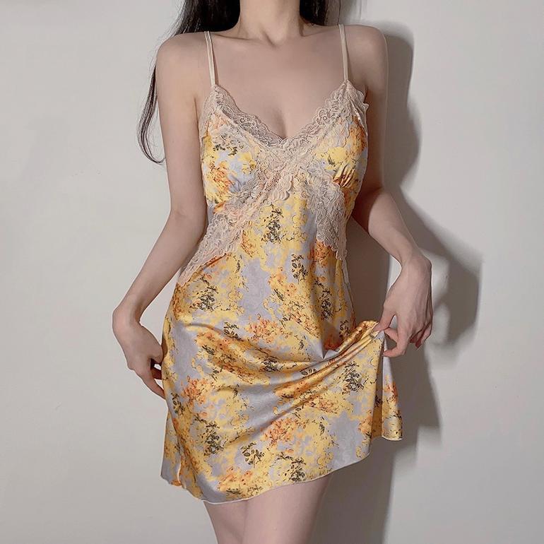 Dress Tidur Wanita Daster 6899 Ice Silk Baju Tidur Sleepwear Halus Baju Rumah Sling V Neck