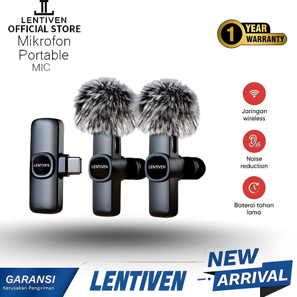 LENTIVEN Wireless Microphone Mic Wireless Clip On Microphone Mikrofon Lavalier HP Plug & Play