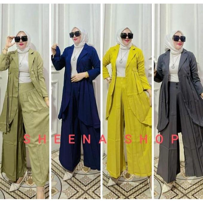 Ftx- Set Long Blazer Celana Kulot Setelan Panjang