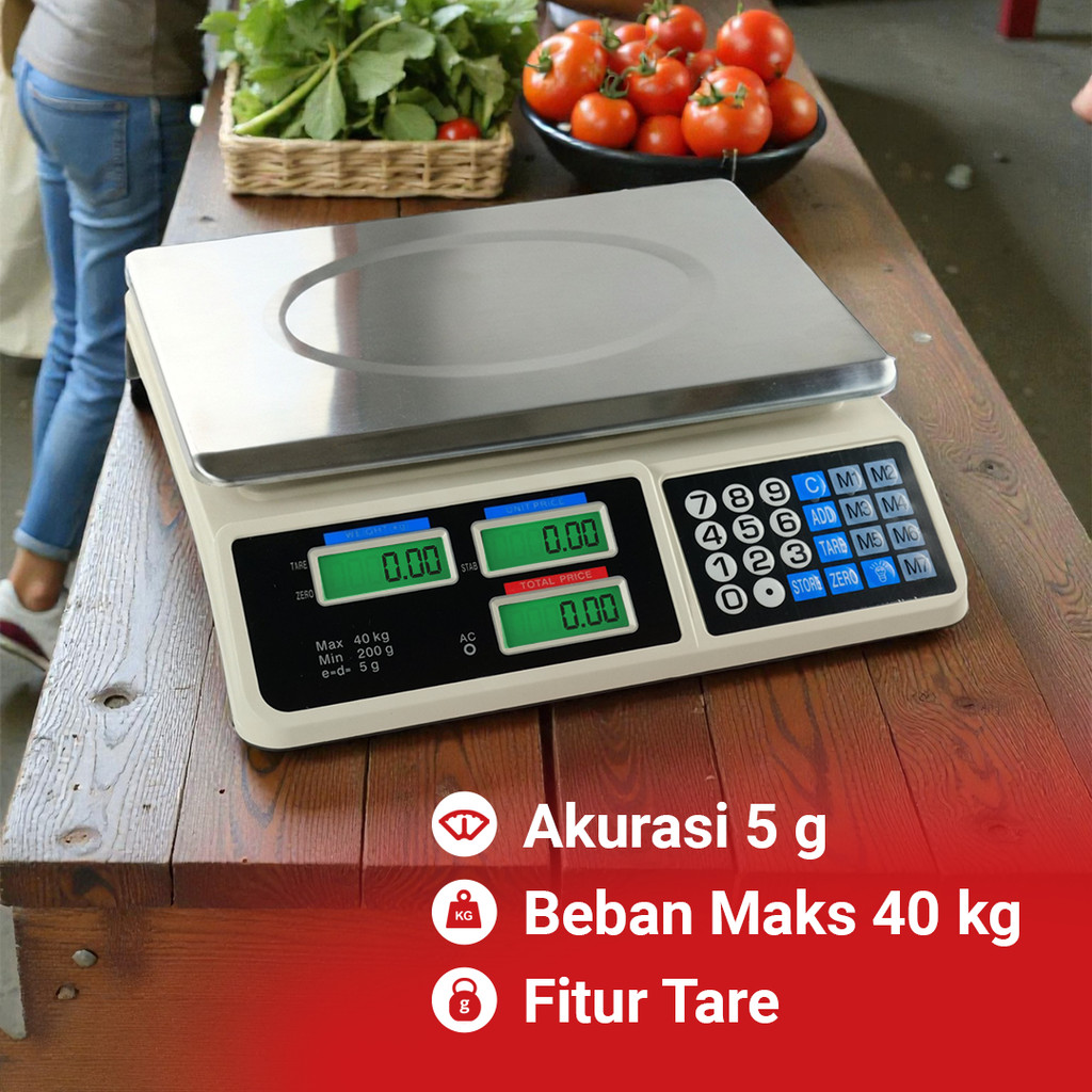 Timbangan Digital Buah Makanan Commercial Retail Scale 40kg Putih PT95 Protopic
