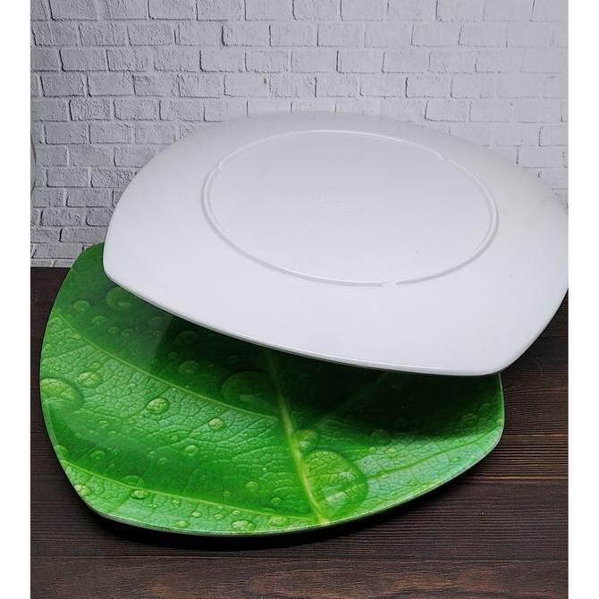 PIRING MELAMIN DAUN HIJAU OVAL 6 PCS PIRING SAJI MELAMIN PIRING MELAMIN MOTIF DAUN ES