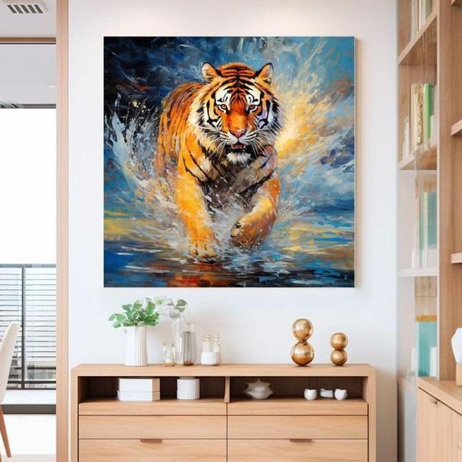 Terlaris Lukisan Dinding Ruang Tamu Harimau Berlari Modern Art Frame