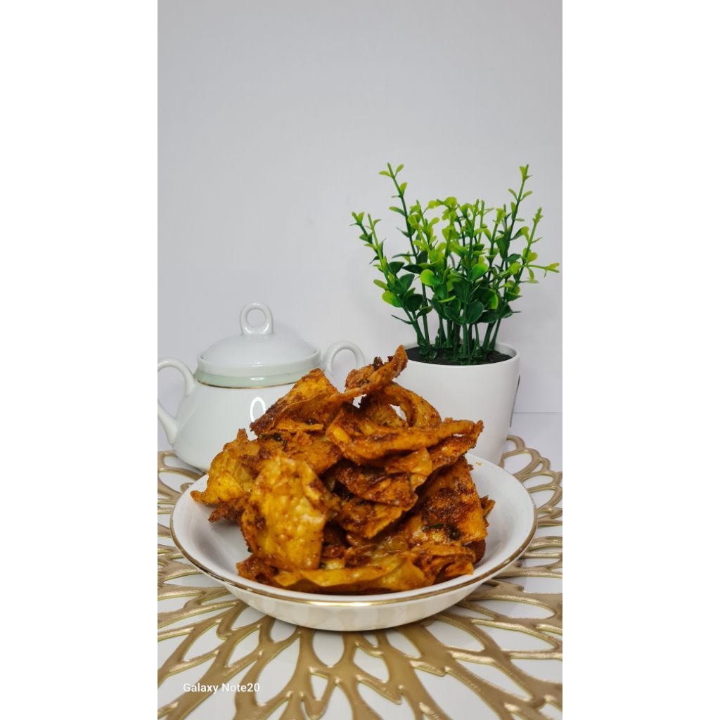 kripik prangsit kering rasa pedes daun jeruk 250gram rasa pedas daun jeruk renyah kriuk cemilan snac