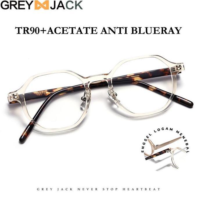 VINTOP Grey Jack Kacamata Lensa Blueray Bahan TR90+Acetate Model Geomretric Bisa Minus Antiradiasi B
