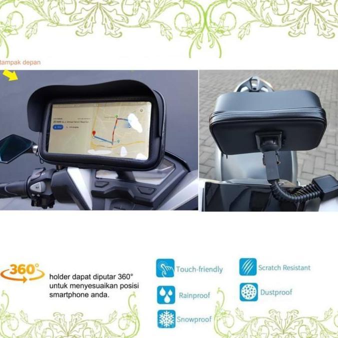 Holder HP Waterproof + Kanopi pasang Spion Motor Size XL (7in)