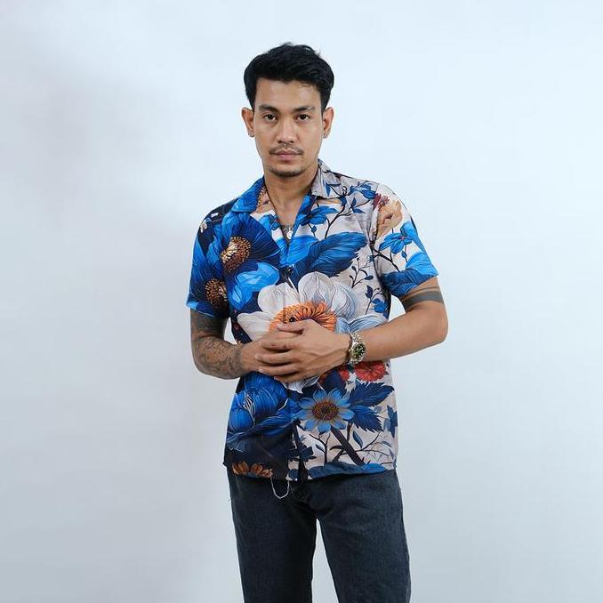 GOKS Baju Kemeja Pria Wanita Motif Pantai Hawai Dowear Lengan Pendek Premium ROSE 271 HM