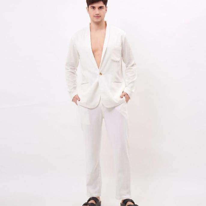 Ready Remedy Outer Linen Set Pria Panjang Putih - Salt Blazer Set | Original 100%