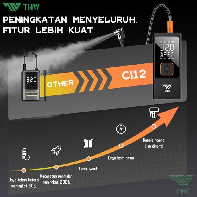 Tnw Ci12 Pompa Ban Motor Dan Mobil Electric Air Pump Car Air Pump Tire Inflator Portable Mini Pompa 