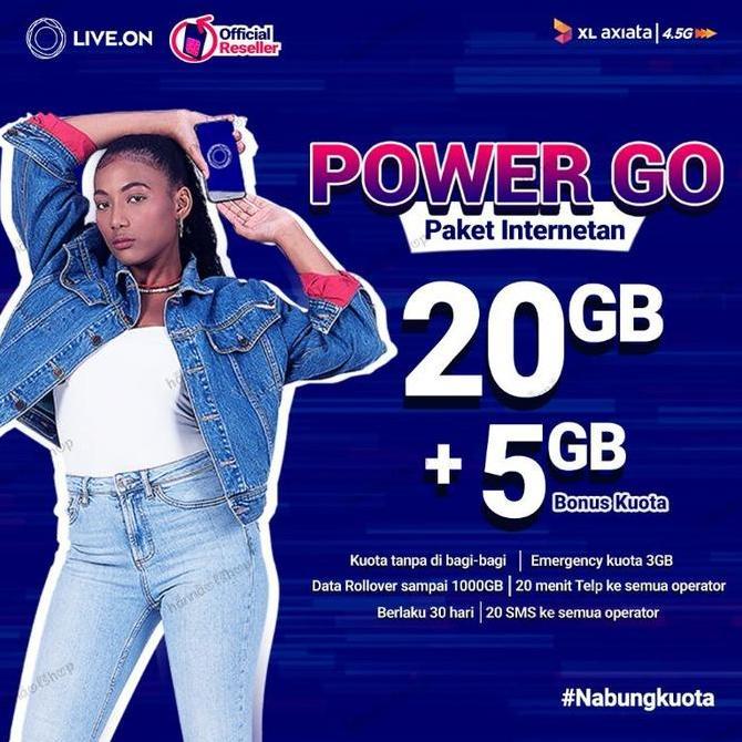 KARTU PERDANA XL LIVE.ON POWER GO 20GB+5GB BONUS+50GB STREAMING