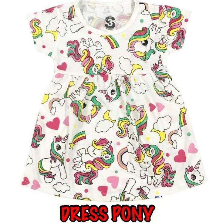 AI89 ~ BAJU DRESS/DASTER ANAK KIDS PEREMPUAN/CEWEK BAHAN KAOS KATUN COMBED KUDA PONY/PONI/UNICORN