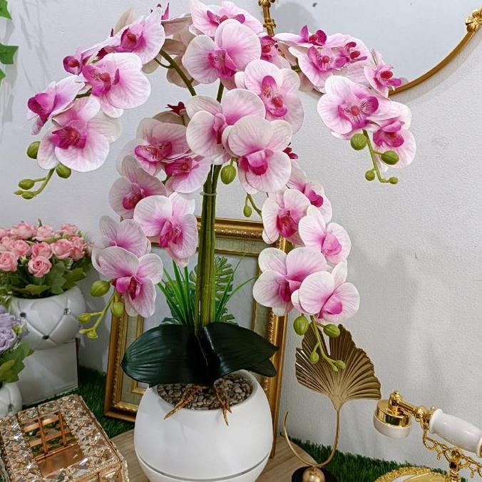 Lansungkirim- Bunga Palsu Anggrek Cab 5 Vas Bola