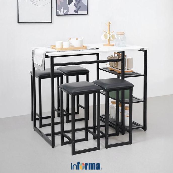 Terlaris Informa Mora Set Meja Makan 4 Bangku - Hitam Meja Bar Kursi Cafe