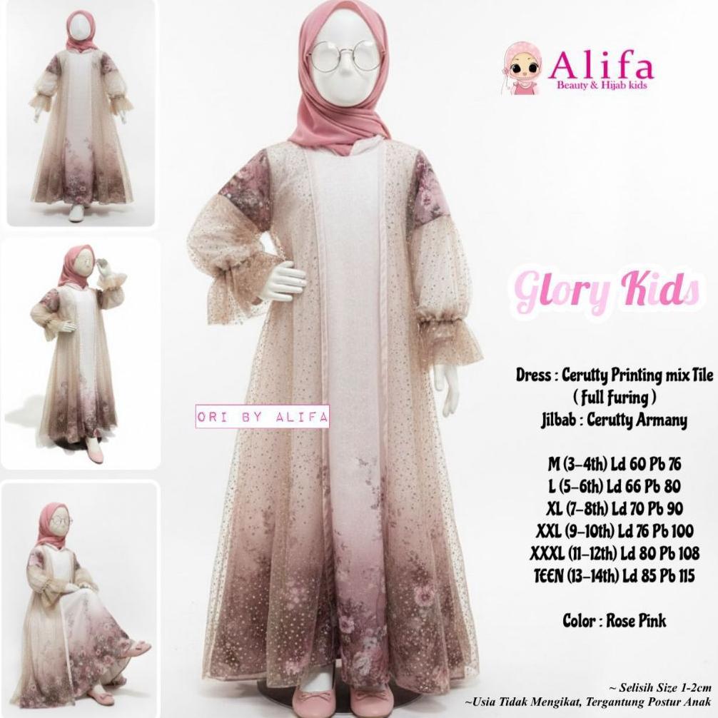 Promo New ..Glory Kids(Ori Alifa) Pakaian Muslim Anak Cewek Gamis Brokat Tile Mewah Elegan Kekinian 
