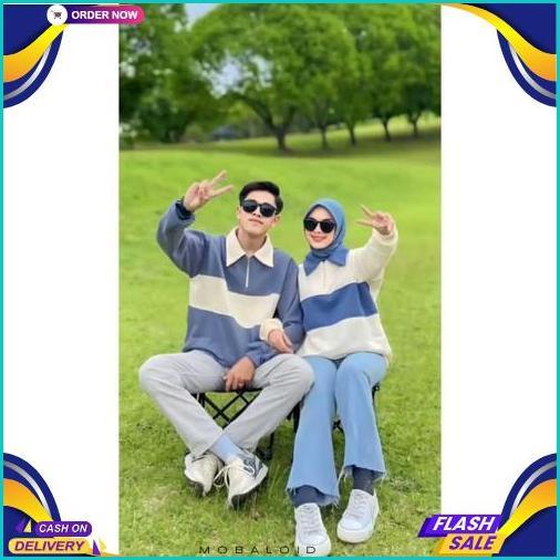 Rugby Couple Sweater Kombinasi - Baju Couple Pasangan Kekinian Pria Wanita Diskon Imlek