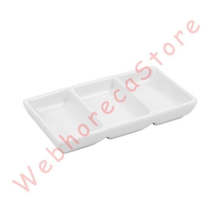 Square Sauce Dish Divided 3Compartment/ Piring Kecap Sekat3 Keramik