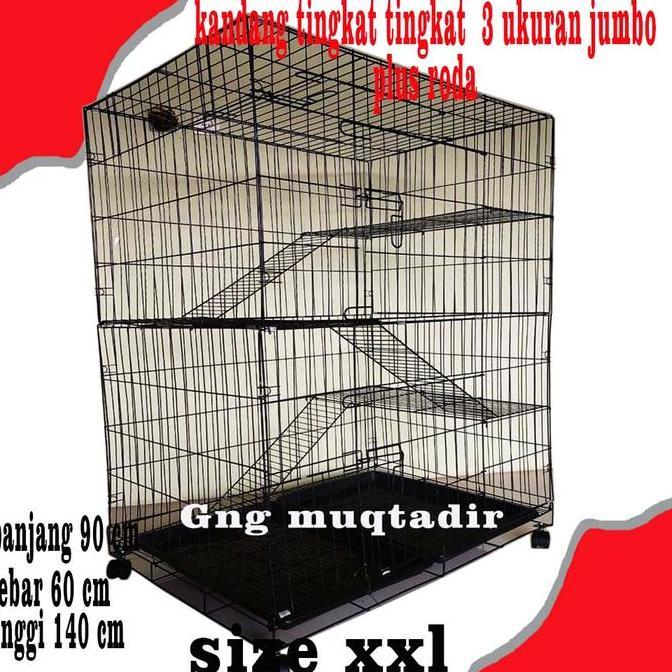 Kandang Kucing Tingkat 3 Jumbo Size Xxxl Ukuran 90X60X140 Bahan Premium Cat Coating Tahan Karat Kual