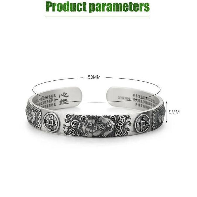 JALACA Gelang Pixiu Keberuntungan Gelang Naga Pria Silver Etnik Feng Shui Wealth Bracelet Bangle Nag