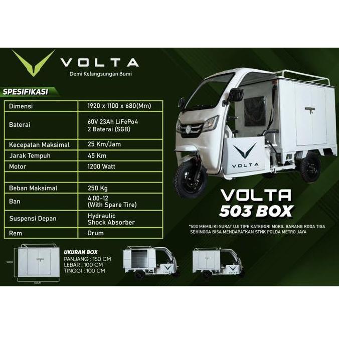 Mobil Bak PickUp Listrik Roda 3 Volta 503 Sepeda Motor listrik