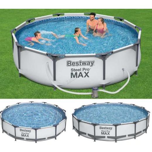 RUMBLY Kolam Tiang BESTWAY 56416 STELL PRO FRAME POOL + FILTER 366x76cm KOLAM TANPA TIUP mainan anak