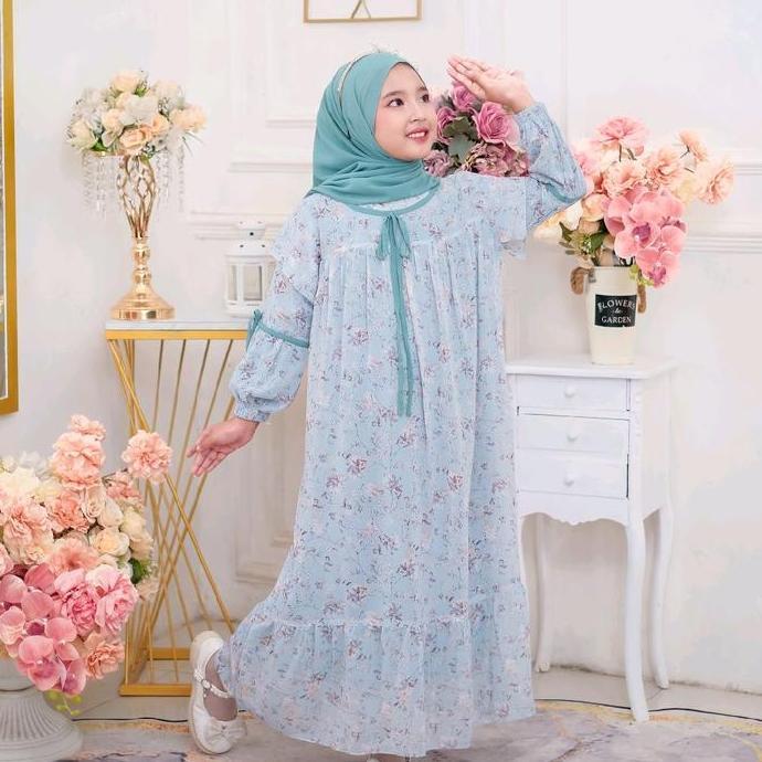 Gamis Anak Dayana Motif Premium - Syari, Remaja, Baju Dress Panjang Muslim,Ceruty Baby Doll