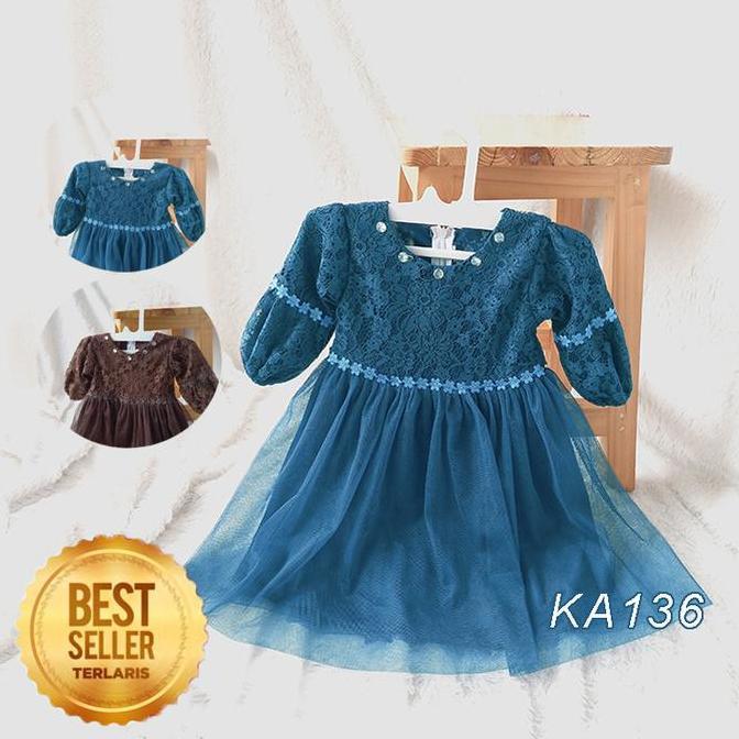 Gaun Anak Lebaran 2026 Emerald Blue Dress Brokat Anak Perempuan 3 4 Tahun Mewah Elegan Baju Muslim L