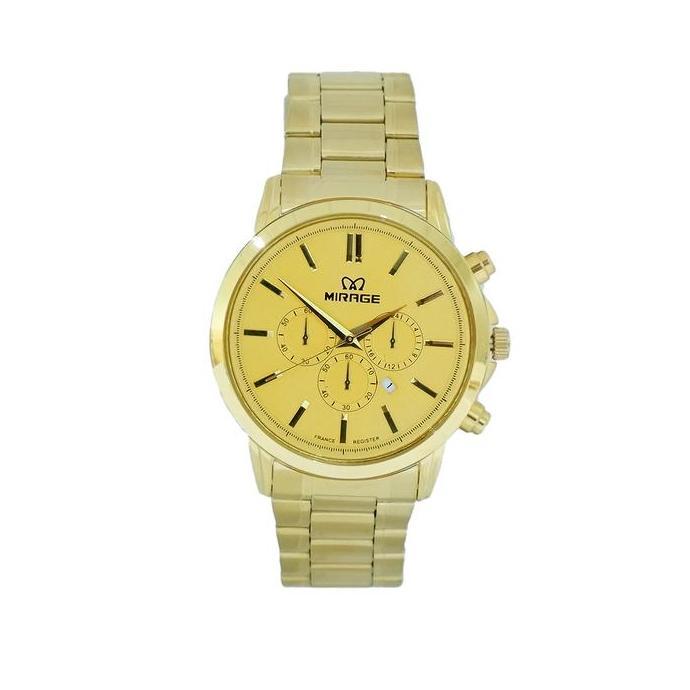 Sedia Jam Tangan Analog Mirage Pria Mewah Emas 8789 M Anti Karat Stainless | Original 100%