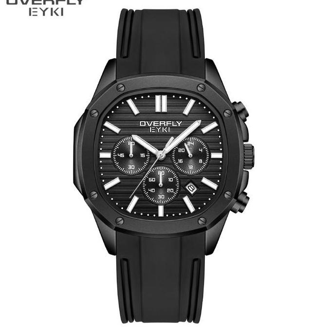 Sedia Eyki Jam Tangan Pria Silicon Hitam Chrono Terbaru Sport E3206L | Original 100%