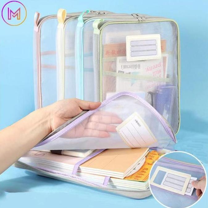 Tas Dokumen Transparan 3 Lapis / Tas Buku Portabel Jaring Tas Penyimpanan Kertas/file Holder Lucu/ M