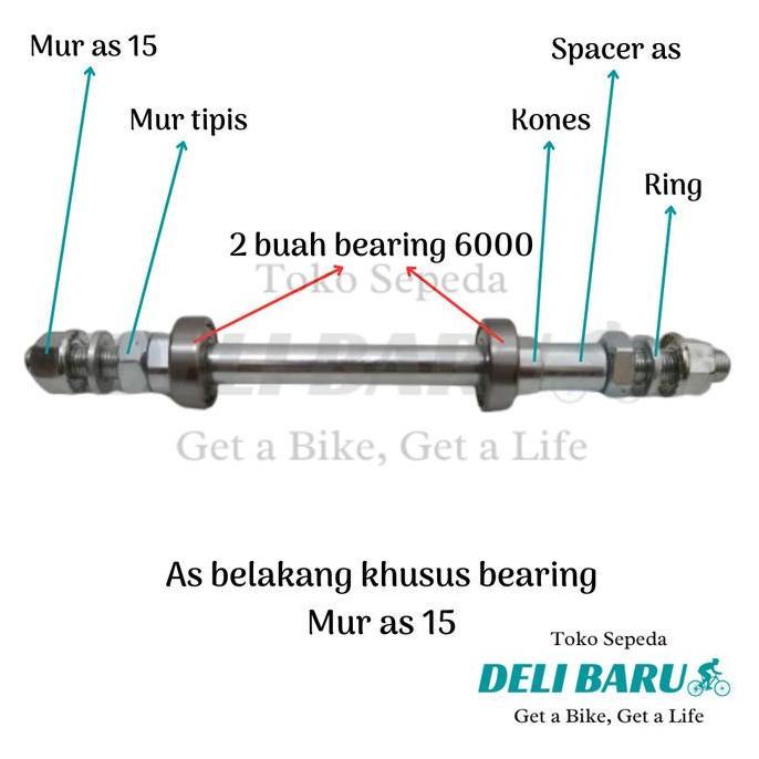 Murah As khusus bearing hub terombol pelek belakang bering 6000 mur as 15 sepeda anak BMX lipat fede