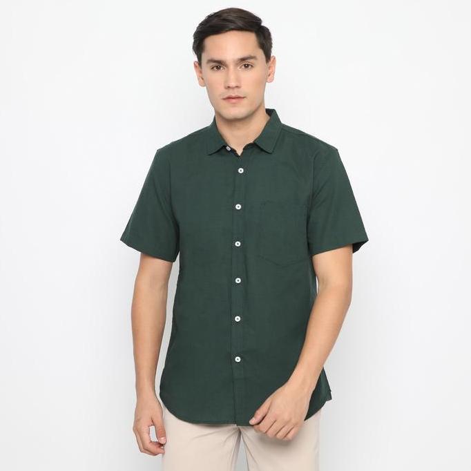 Code Male - Brave Kemeja Pria Pendek Hijau Botol Basic Slimfit Ready