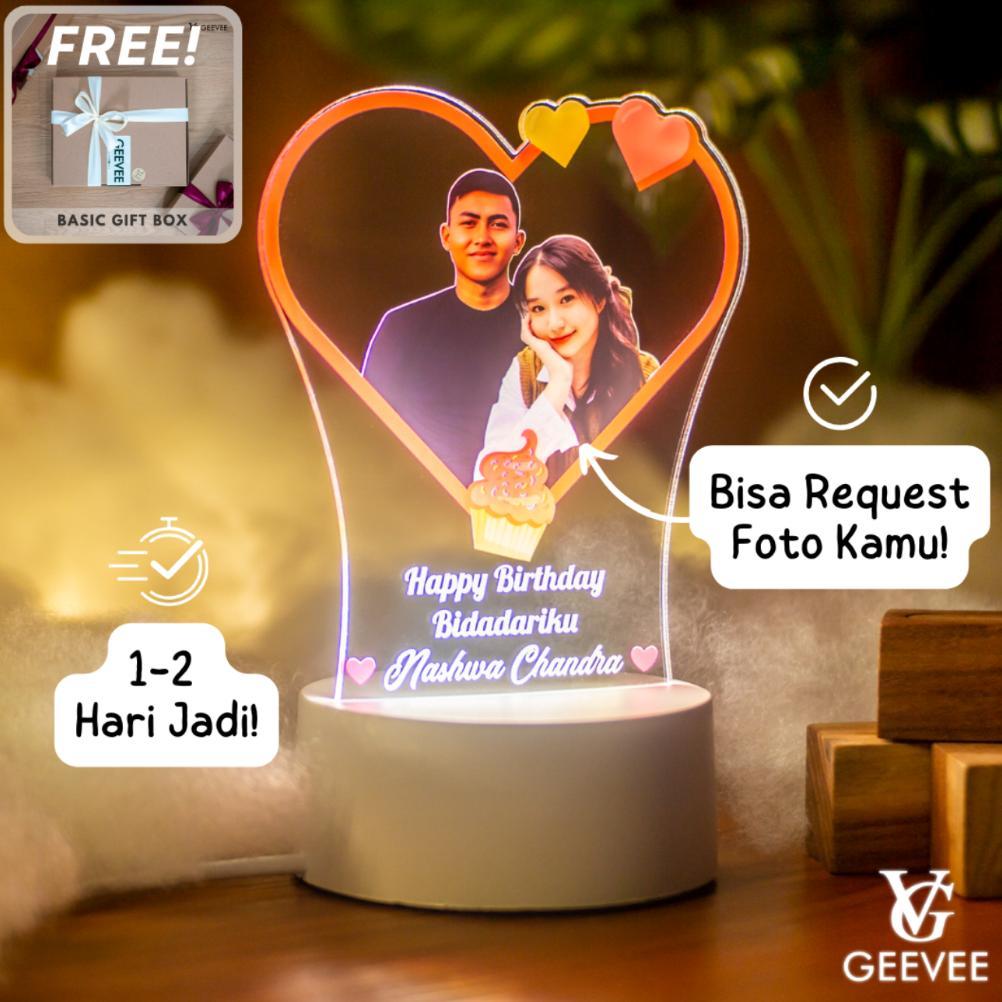 Lampu Tidur Akrilik Custom Foto Transparant LED Cocok untuk Hadiah Kado Valentine Hampers Ulang Tahu