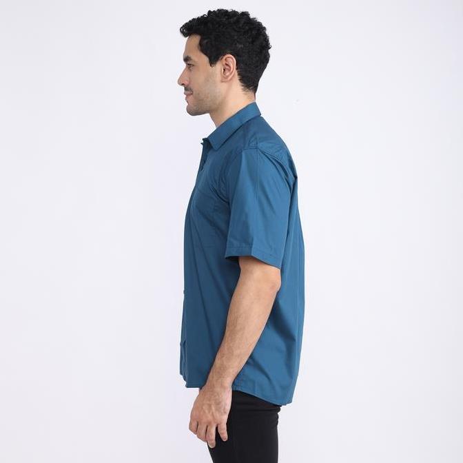 LARUSSO Kemeja Poplin Slim Fit Pria Lengan Pendek - Tosca Blue Original