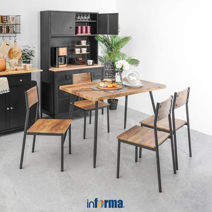 Informa Lexon Set Meja Makan 4 Kursi - Cokelat Walnut Dining Table Set Meja Kursi Ruang Makan Aesthe