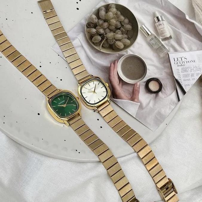 AI203 }} POMER Jam Tangan Wanita Gogoey Analog Stainless Korean Fashion Jam Anti Air Jam Kotak Jam A