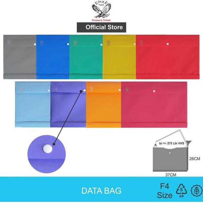Notbad- Eagle Files Map Plastik Kancing Opaque Folio (F4) / Map Dokumen / Data Bag Solid