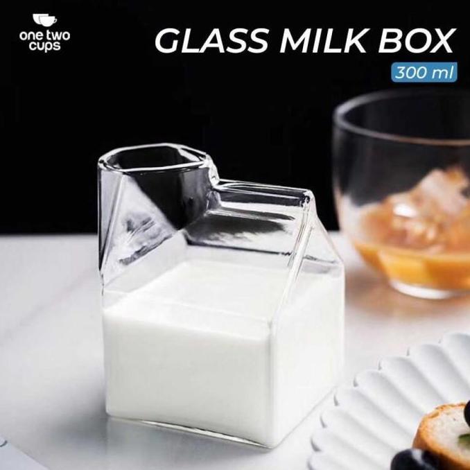 REGENLY Gelas Susu Kaca Bentuk Kotak Borosilicate Glass Milk Box 300ml