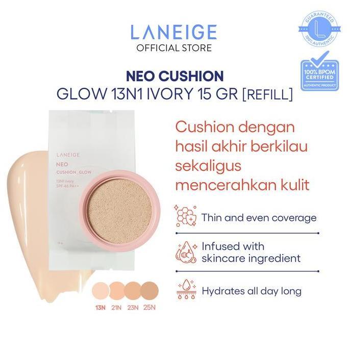 Lansungkirim- Laneige Neo Cushion Glow Refill 15Gr - Mencerahkan, Wajah, Cushion